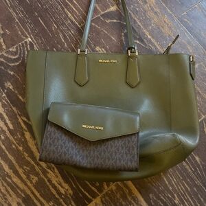 Michael Kors Olive Green Tote Bag with Brown Pouch